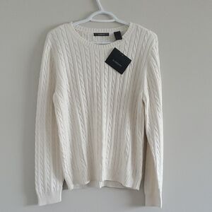 NWT Liz Claiborne Wmns Off White Cable Knit Crewneck Cotton Blend Sweater Sz XL